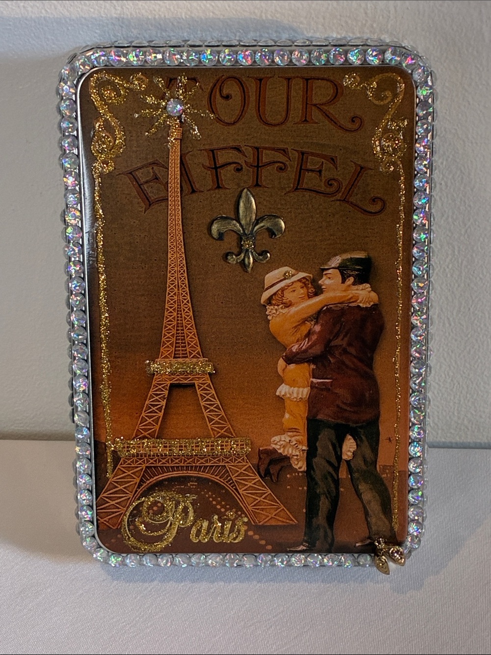 Upcycled vintage French tin box Tour Eiffel romantic Paris glam trinket box
